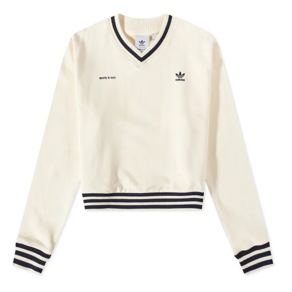 Adidas x Sporty & Rich V Neck Sweatshirt in Cream White Small - Picture 2 of 5